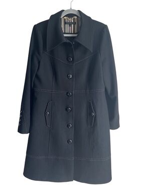 Ross Mayer Black Wool Claasic  Long Coat Tailored Button Front Sz 12